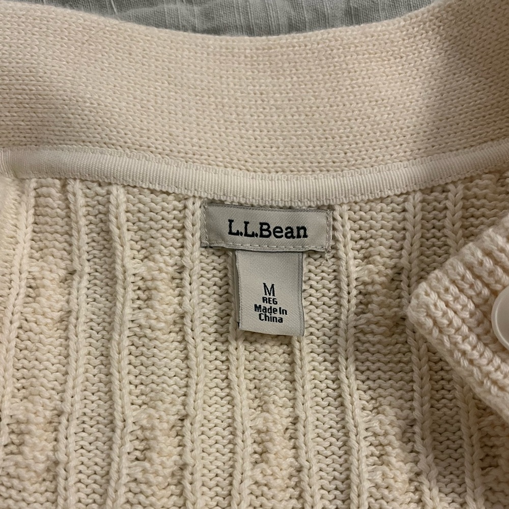 LL Bean Women's Cream Cable Knit Cardigan Sweater - Picture 6 of 8